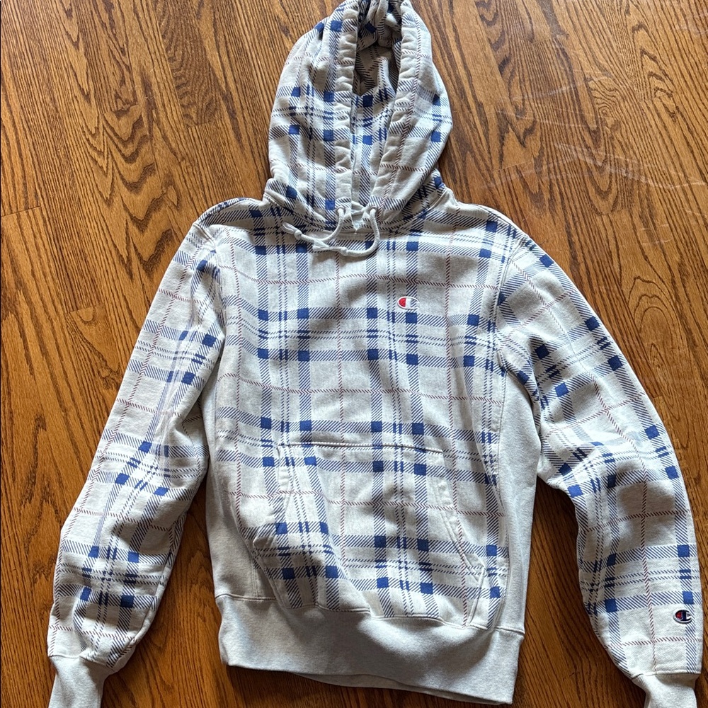 Champion Gray and Blue Checkered Hoodie